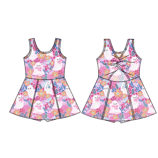 7.18Preorder (moq 5)Baby Girls Sleeveless Pink Floral Ghosts Shorts Knee Length Dresses
