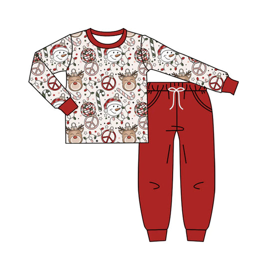 7.21Preorder (moq 5)Baby Boys Long Sleeves Santa Deer Candy Cane Top Legging Pants Set