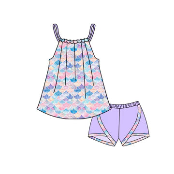 5.5 Girls Fish Scale Purple Suspender Suit