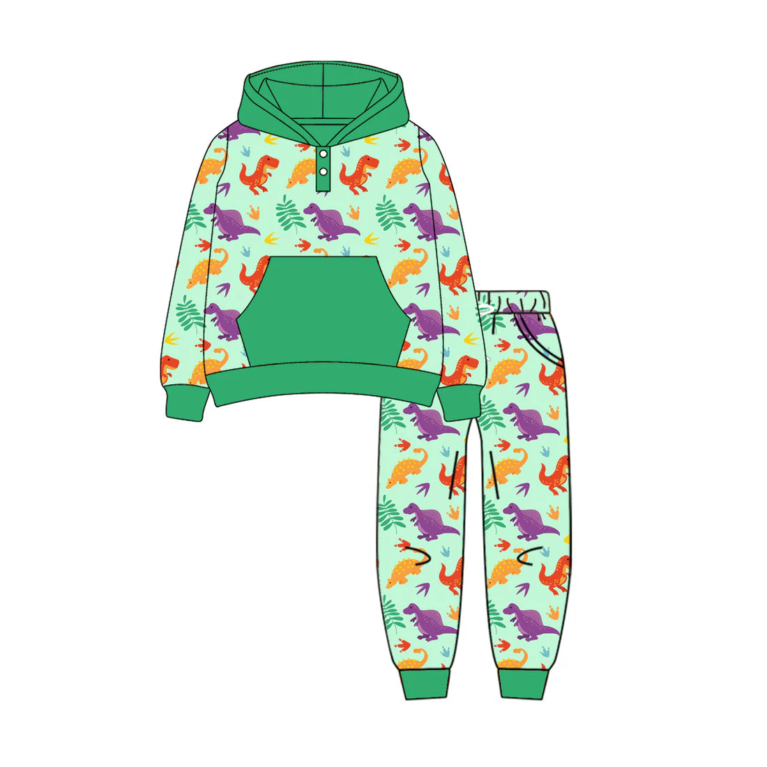 7.11Preorder (moq 5)Baby Boys Long Sleeves Dinosaurs Plaid Pockets Hoodie Pant Clothes Set