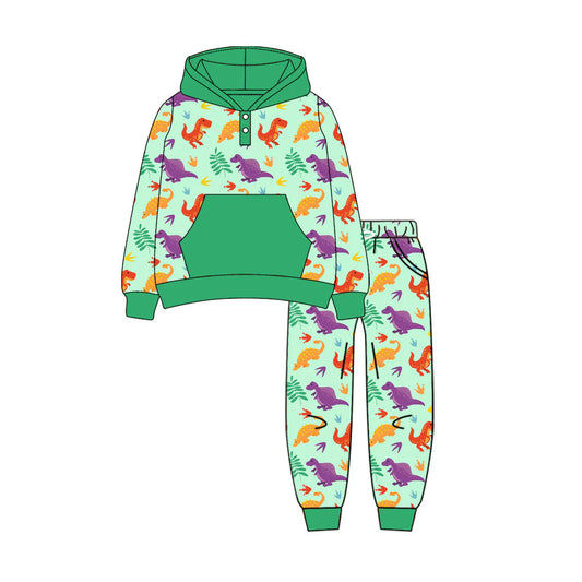7.11Preorder (moq 5)Baby Boys Long Sleeves Dinosaurs Plaid Pockets Hoodie Pant Clothes Set
