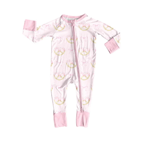 7.19Preorder(moq 5)Baby Kids Pink Bows Hearts Zipper Pant Rompers