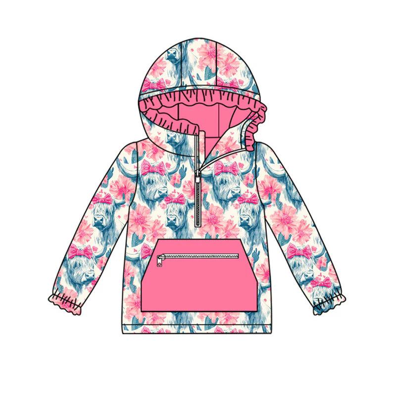 X926Preorder (moq 5)Baby Girls Clovers Rainbows Pocket Zipper St Patrick Ruffle Hoodies Top