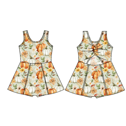 7.22Preorder (moq 5)Baby Girls Sleeveless Flowers Pumpkins Shorts Knee Length Dresses