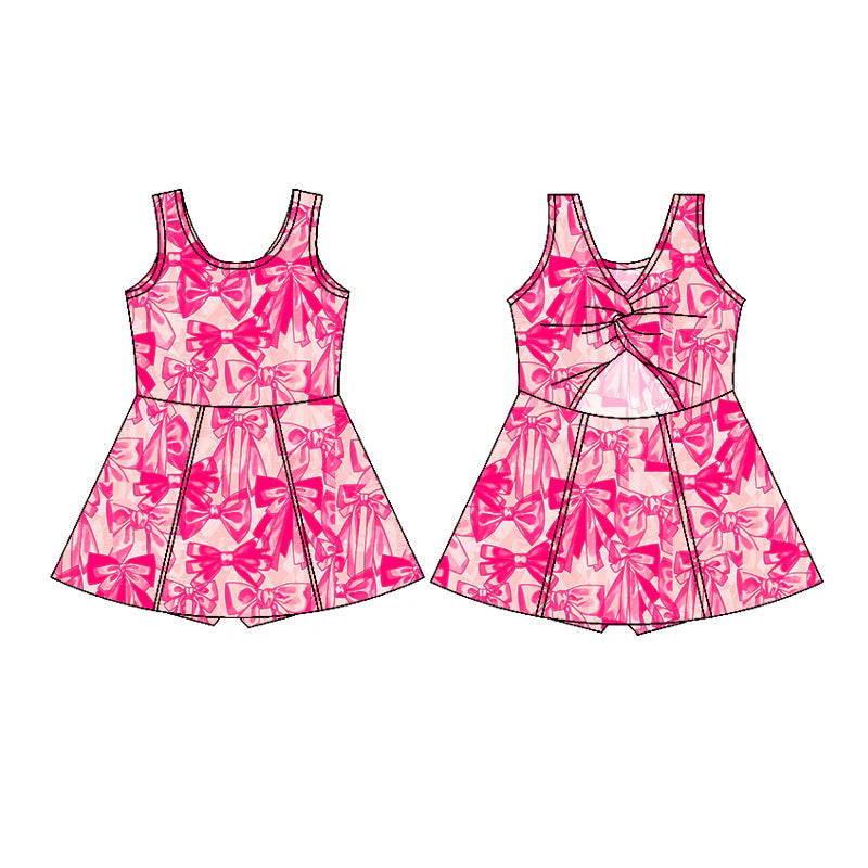 7.11Preorder (moq 5)Baby Girls Sleeveless Hot Pink Bows Plaid Short Knee Length Dress