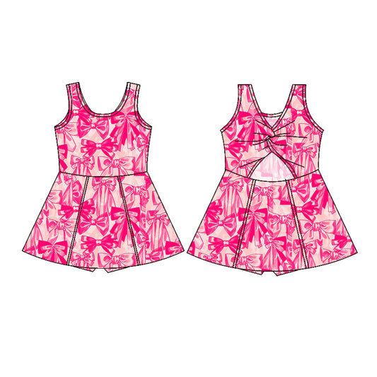 7.11Preorder (moq 5)Baby Girls Sleeveless Hot Pink Bows Plaid Short Knee Length Dress