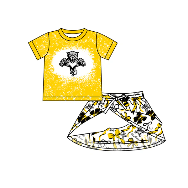 6.19 Yellow cartoon short-sleeved skirt and pants suit