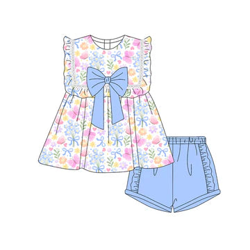 5.8 Blue Bow Flower Leaf Set
