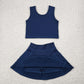 4.11 GSD1987 Pure navy blue sleeveless skirt yoga set