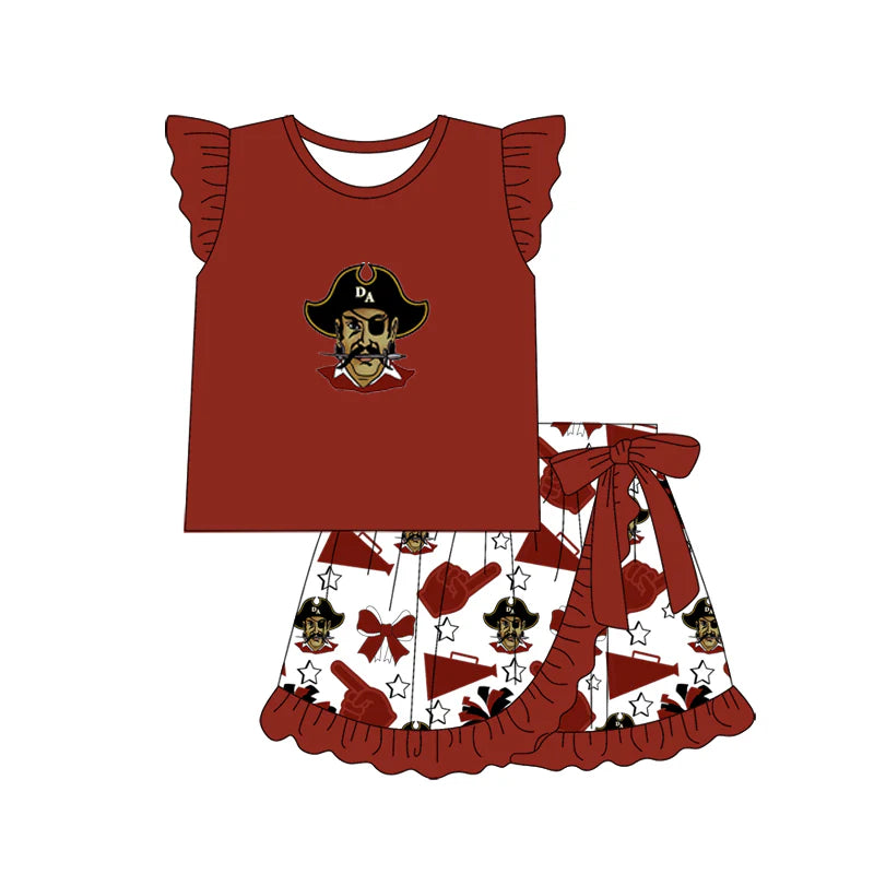 7.4Preorder (moq 5)Baby Girls RAIDERS team Tunic Top Ruffle Skirt Sets）