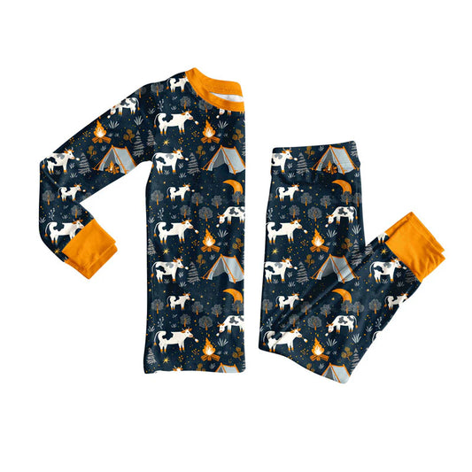X909Preorder (moq 5)Baby Boys Cows Fire Adventure Top Pants Western Pajamas Sets