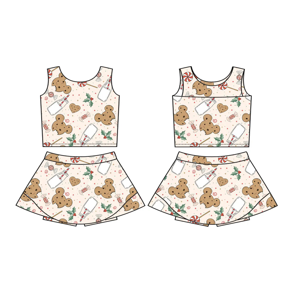 7.22Preorder (moq 5)Baby Girls Sleeveless Mouse Cookie Milk Holly Vests Top Skorts Set