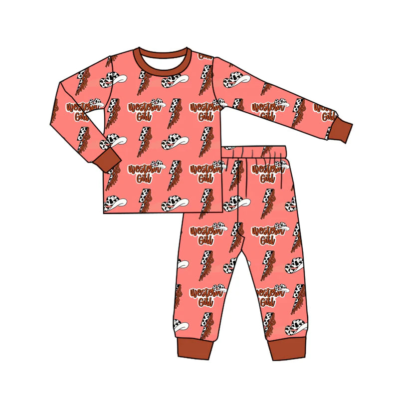 7.31preorder(moq 5) Baby Boys Long Sleeves Western Girls Plaid Top Pants Pajamas Set