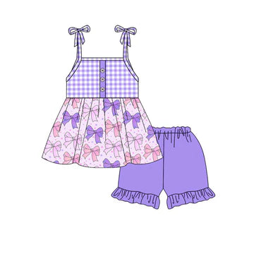 5.5 Purple Bowknot Plaid Suspender Set