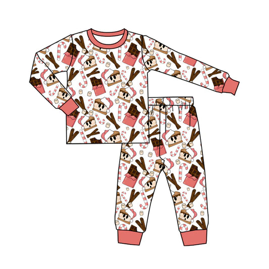 7.10Preorder (moq 5)Baby Boys Long Sleeves Candy Cane Plaid Top Pant Pajamas Clothes Set