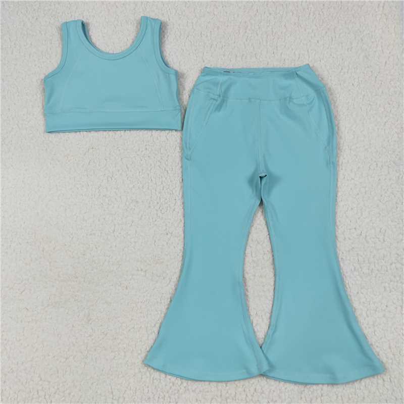7.8 GSPO2004 Pure blue vest and pants yoga set