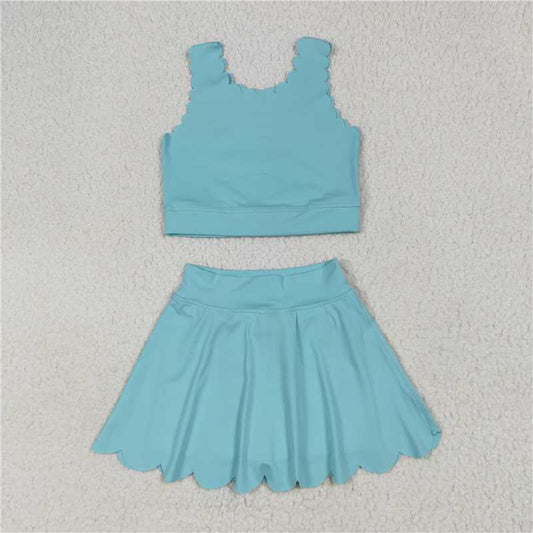 7.8  GSD2096 Pure light blue vest skirt yoga set