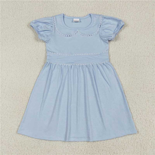 6.25GSD2316 White lace solid blue short-sleeved dress with doll collar