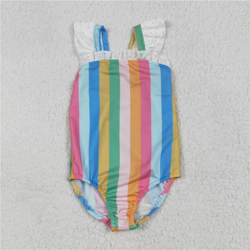 7.8 S0550 Colorful striped polka dot lace one-piece swimsuit