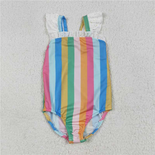 7.8 S0550 Colorful striped polka dot lace one-piece swimsuit
