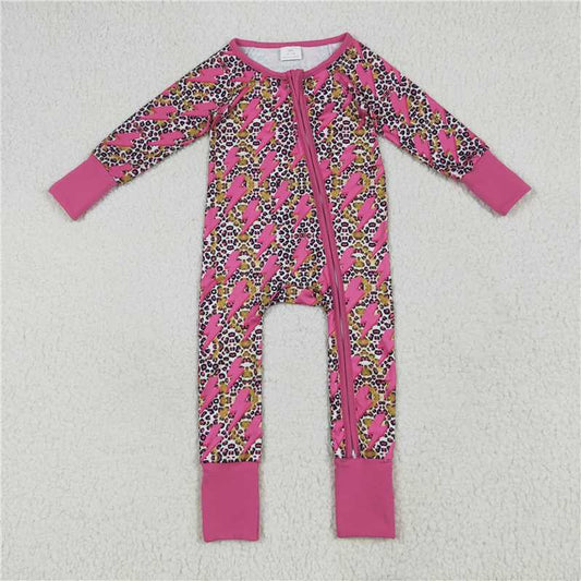 7.8  LR2250 Rose red lightning leopard print zipper long-sleeved jumpsuit