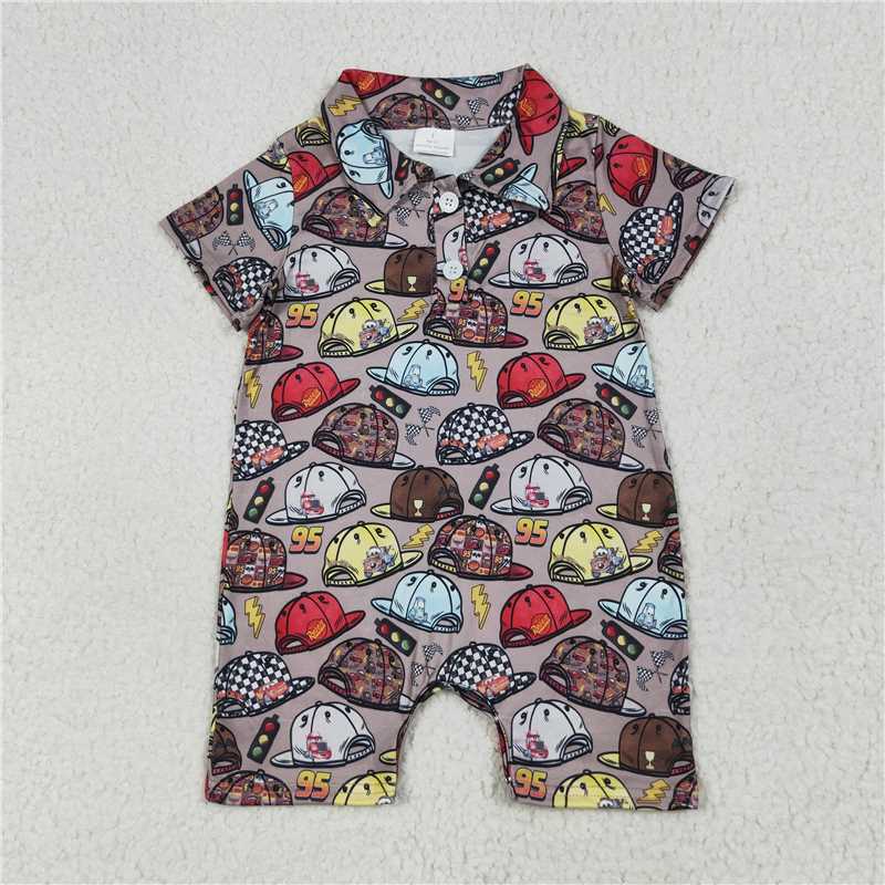 7.8 SR3067 cars cartoon car hat brown short-sleeved jumpsuit