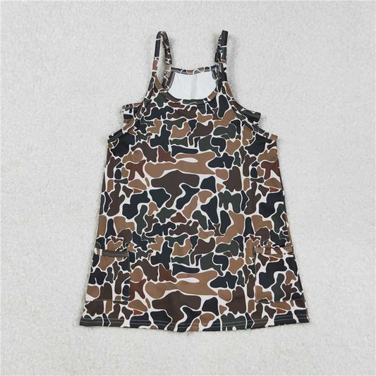 X913 GSD2721 Beige yoga slip dress with brown and green camouflage pockets