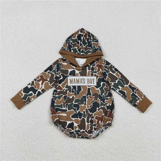 x12.12  LR2796 Embroidered Mama's Boy Brown-Green Camouflage Beige Hooded Long-Sleeved Jumpsuit