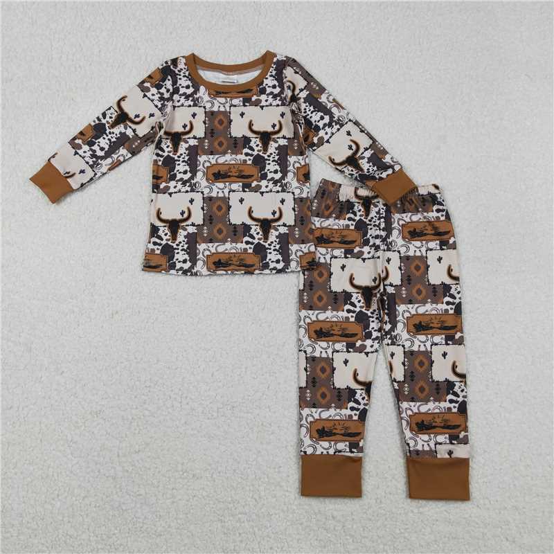 X12.10 BLP1200 Alpine Bull Head Geometric Pattern Long-Sleeved Pants Pajama Set