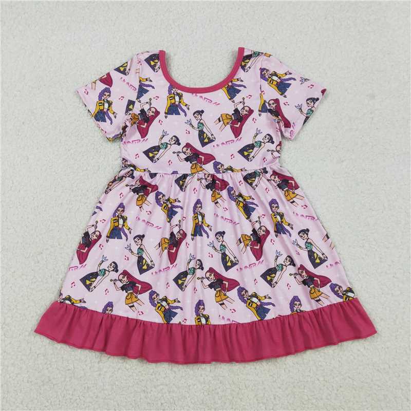 X12.23  GSD2917 Kpop Rose Red Lace Short-Sleeve Dress