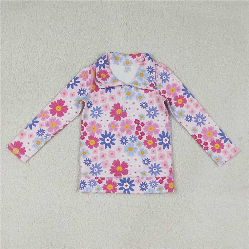 X12.26  GT1373 Colorful Floral Zipper Yoga Long-Sleeve Top