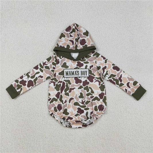 x12.12  LR2797 Embroidered Mama's Boy Duck and Puppy Camouflage Hooded Long-Sleeved Jumpsuit