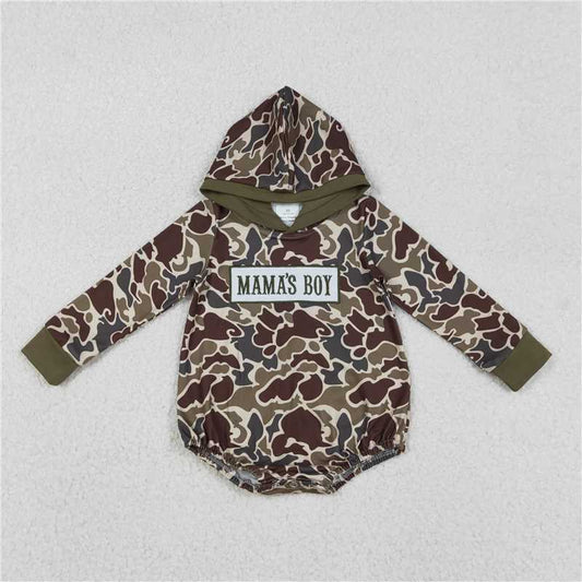x12.12 LR2791 Embroidered Mama's Boy Brown-Green Camouflage Hooded Long-Sleeved Jumpsuit