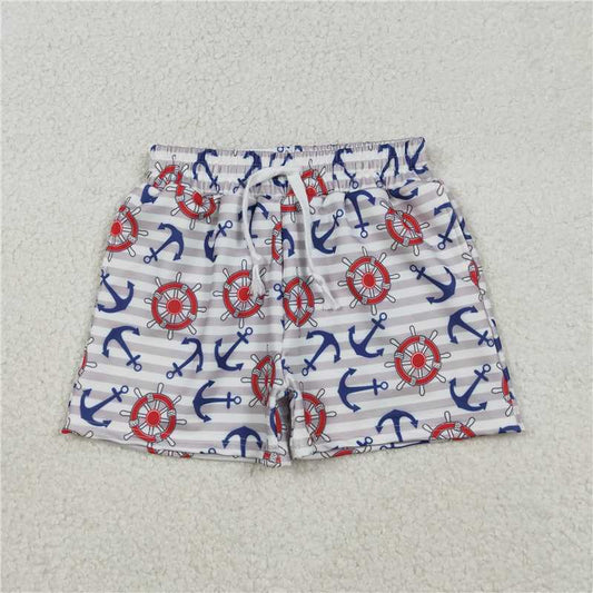 x12.13 S0589 Anchor and Rudder Gray Striped Swim Trunks