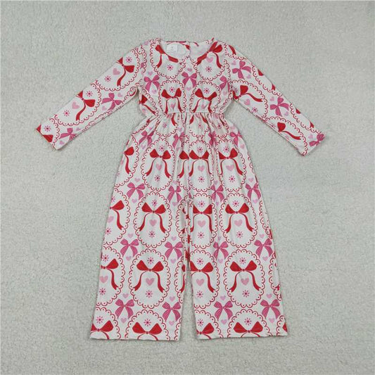X12.27  LR2713 Valentine's Day Heart and Bow Pattern Off-White Long-Sleeved Jumpsuit