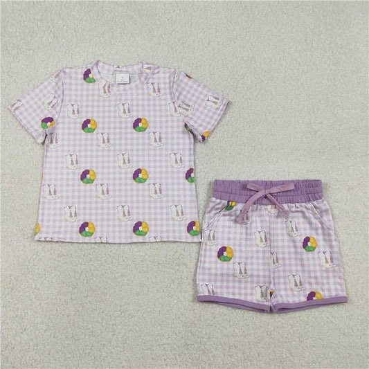 X12.29  GSSO2740 Carnival Boots Purple Plaid Short-Sleeve and Shorts Set