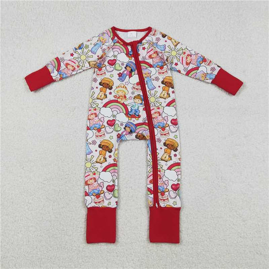 x12.12 LR2852 Valentine's Day Cartoon Rainbow Red Zipper Long-Sleeved Jumpsuit