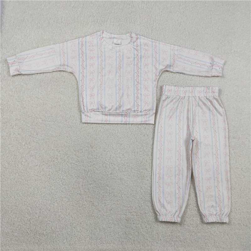 GLP3238 Bow Pattern Wavy Striped Long-Sleeve Pants Set