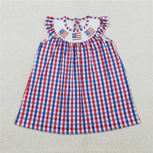 GSD3506 Embroidered Smocked National Day Checkered Short-Sleeve Dress