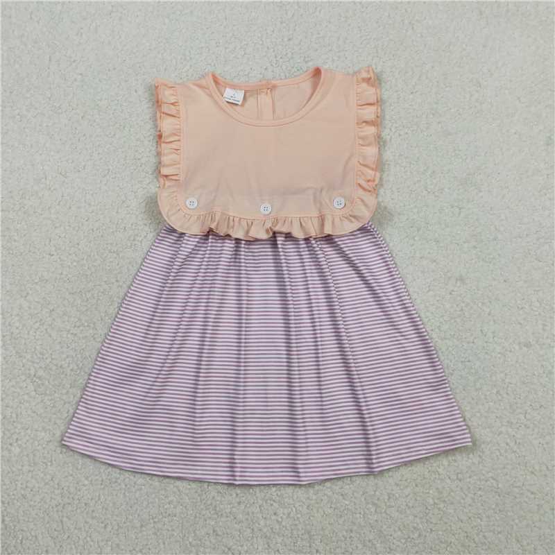 GSD3559 Purple Striped Pink Lace Sleeveless Dress