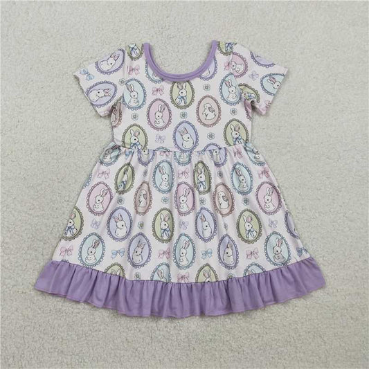 GSD2863 Pink and purple short-sleeved dress with rabbit
