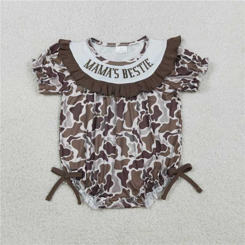 SR3888 Embroidered Mama's Bestie Camouflage Short-Sleeve Jumpsuit