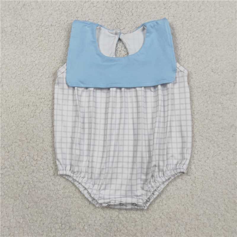 SR3751 Light Blue Plaid Vest Jumpsuit