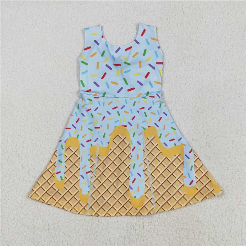 5.12 GSD2415 Waffle Ice Cream Orange Colorblock Light Blue Yoga Sleeveless Dress