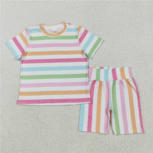 5.19 GSSO2468 Colorful striped white short-sleeved shorts set