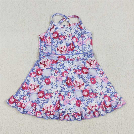 6.12 GSD2285 Pink and purple flower and leaf yoga sleeveless dress