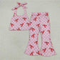 6.3 GSPO2030 Pink and white plaid suspender trousers set with red bow pattern