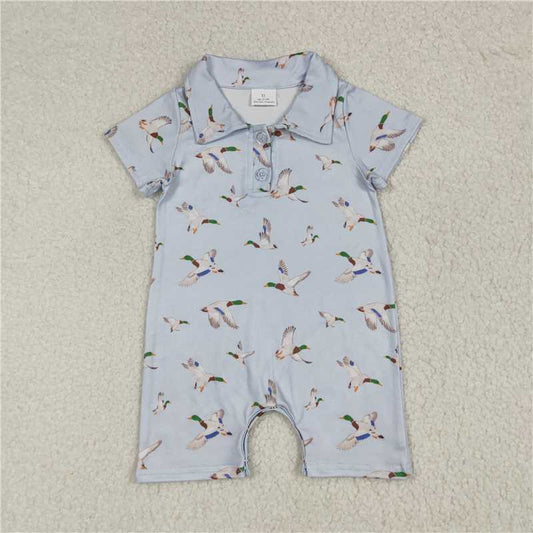 6.12 SR3032 Blue short-sleeved jumpsuit with duck collar and buttons