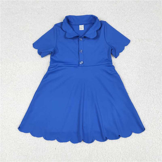 6.12 GSD2475 Solid royal blue buttoned yoga short-sleeved dress