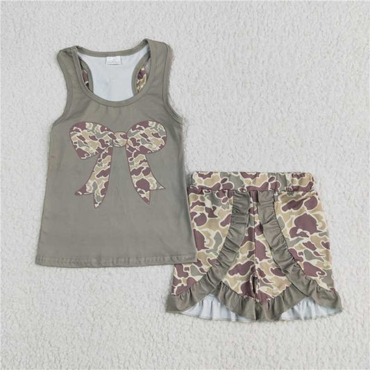 6.11  GSSO1629 Camouflage bow green vest and shorts set